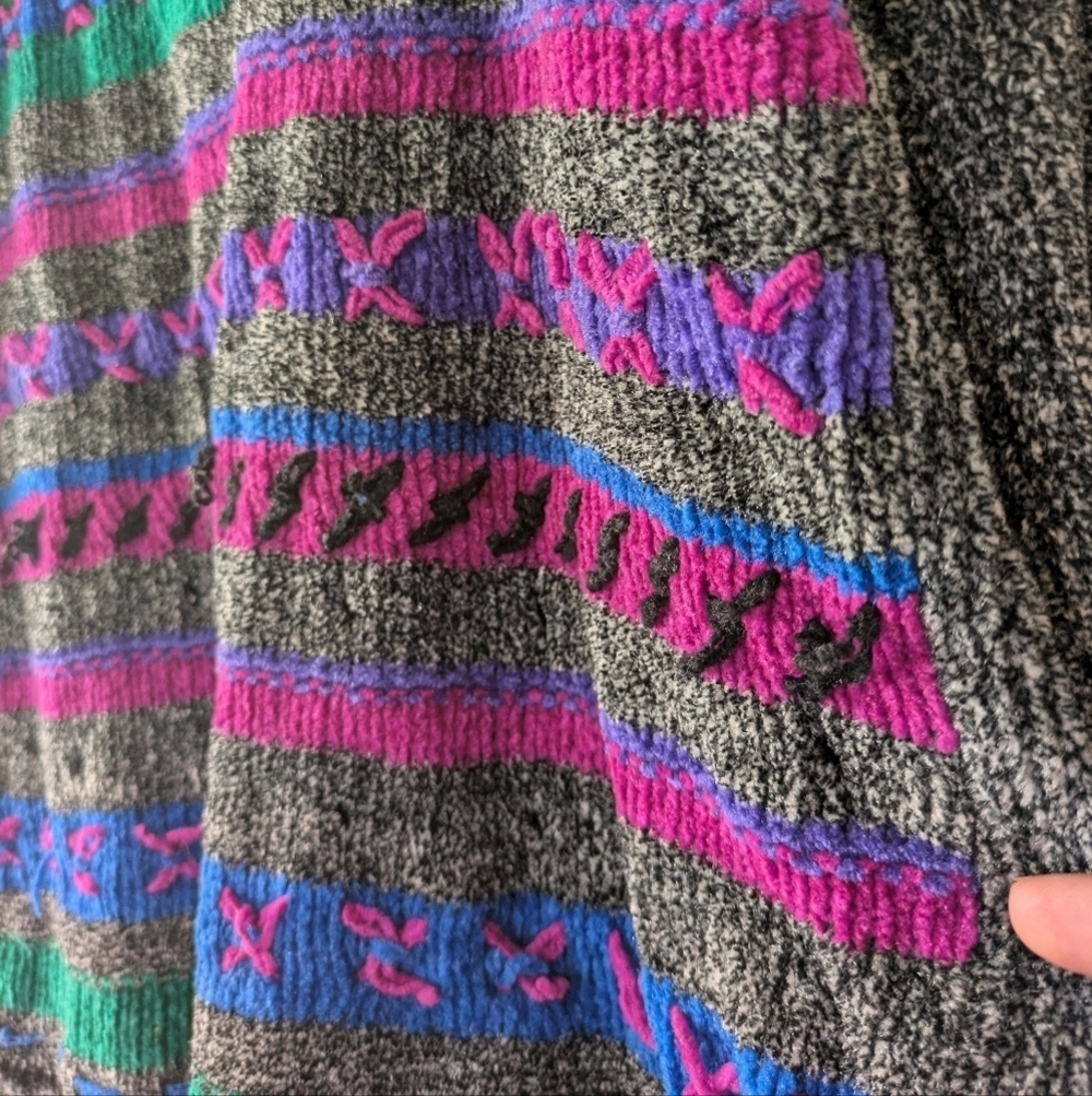 Vintage Russ Multicolored Sweater 90s Bright Colorful Crotchet/Yarn Women's SP - Picture 7 of 9